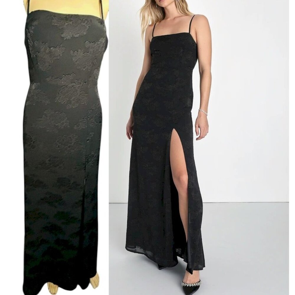 Lulus Lovely Affair Black Floral Burnout Sleeveless Maxi Dress Size Small NWOT